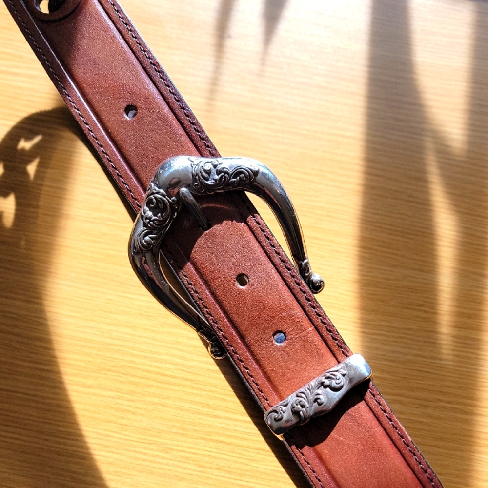Brighton Brown and Silver Belt with Ornate Buckle and Smooth Leather
